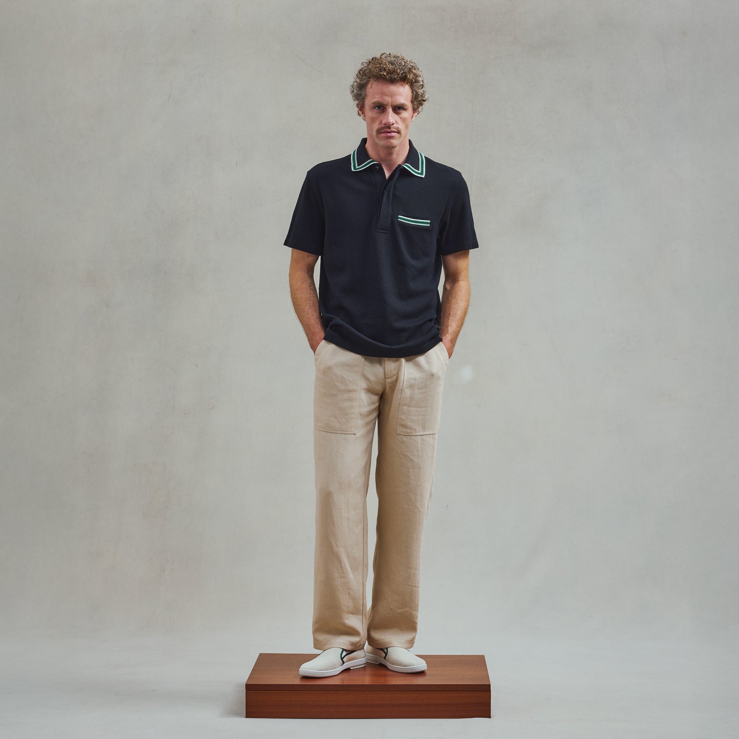 Black Knitted Collar Polo Shirt