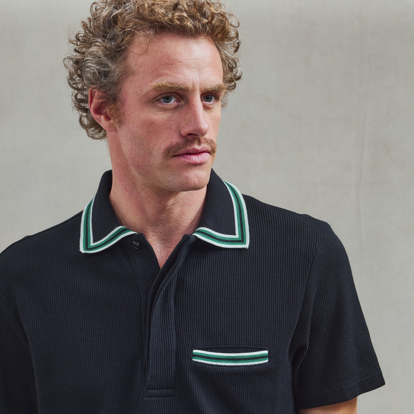 Black Knitted Collar Polo Shirt