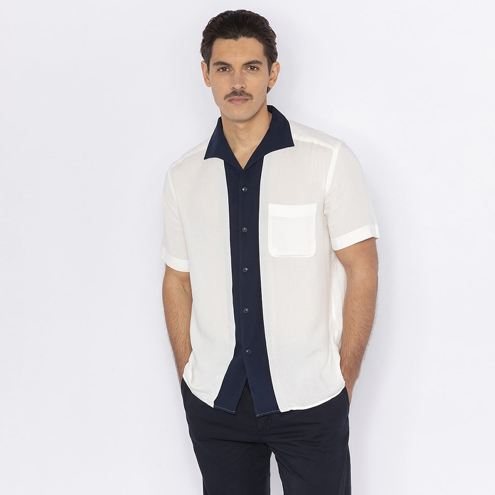 Chemise Fluide Bicolore à Col Requin
