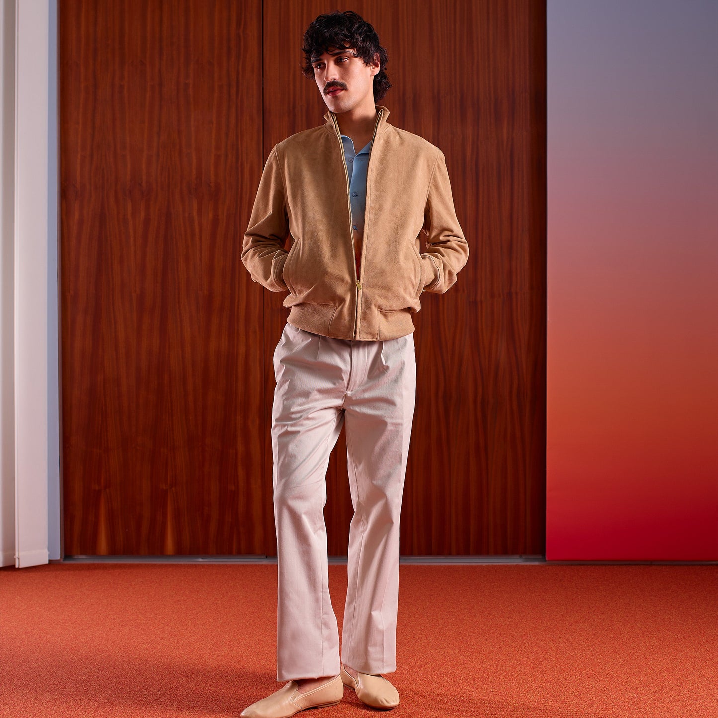 Blouson Cuir Zippé Beige