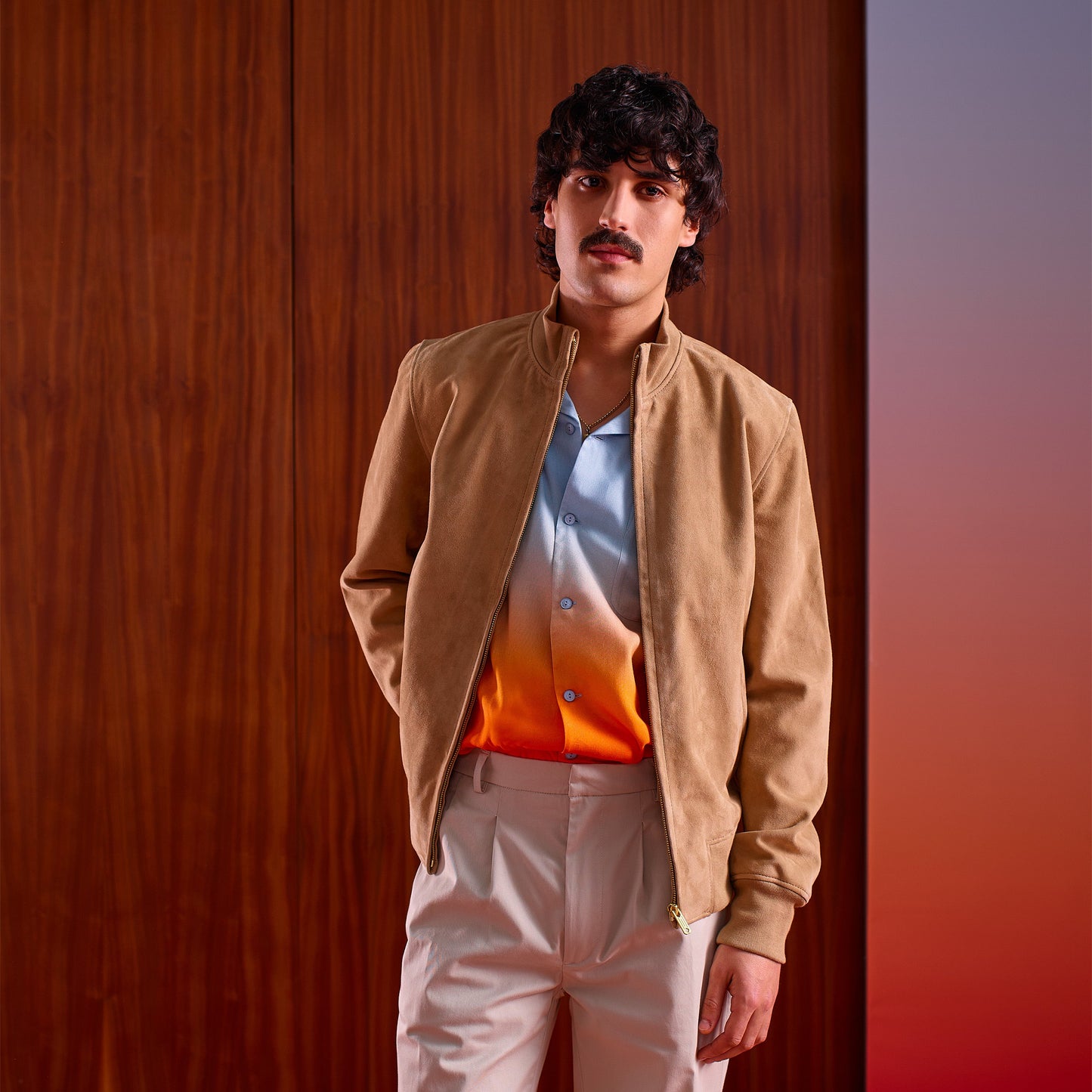 Blouson Cuir Zippé Beige