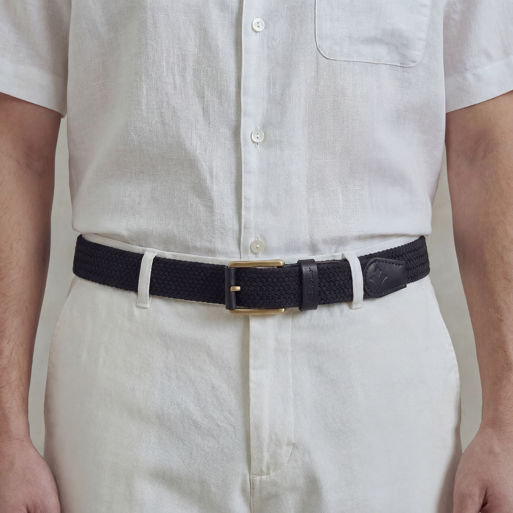 Ceinture tressée avec détails en cuir et boucle dorée
