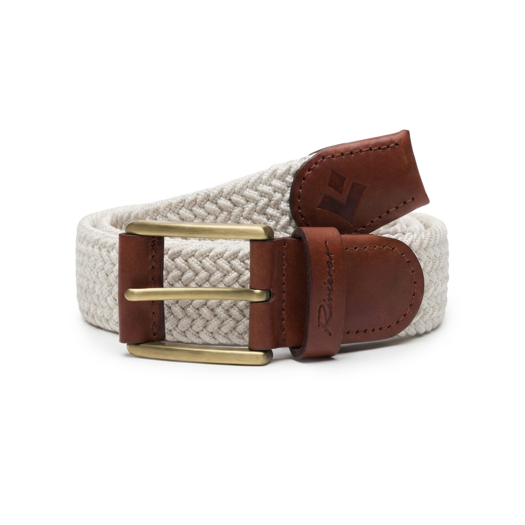 Ceinture tressée avec détails en cuir et boucle dorée