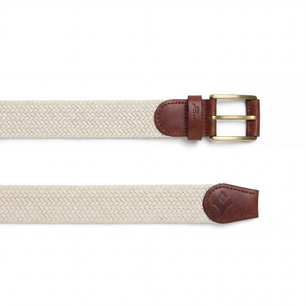 Ceinture tressée avec détails en cuir et boucle dorée