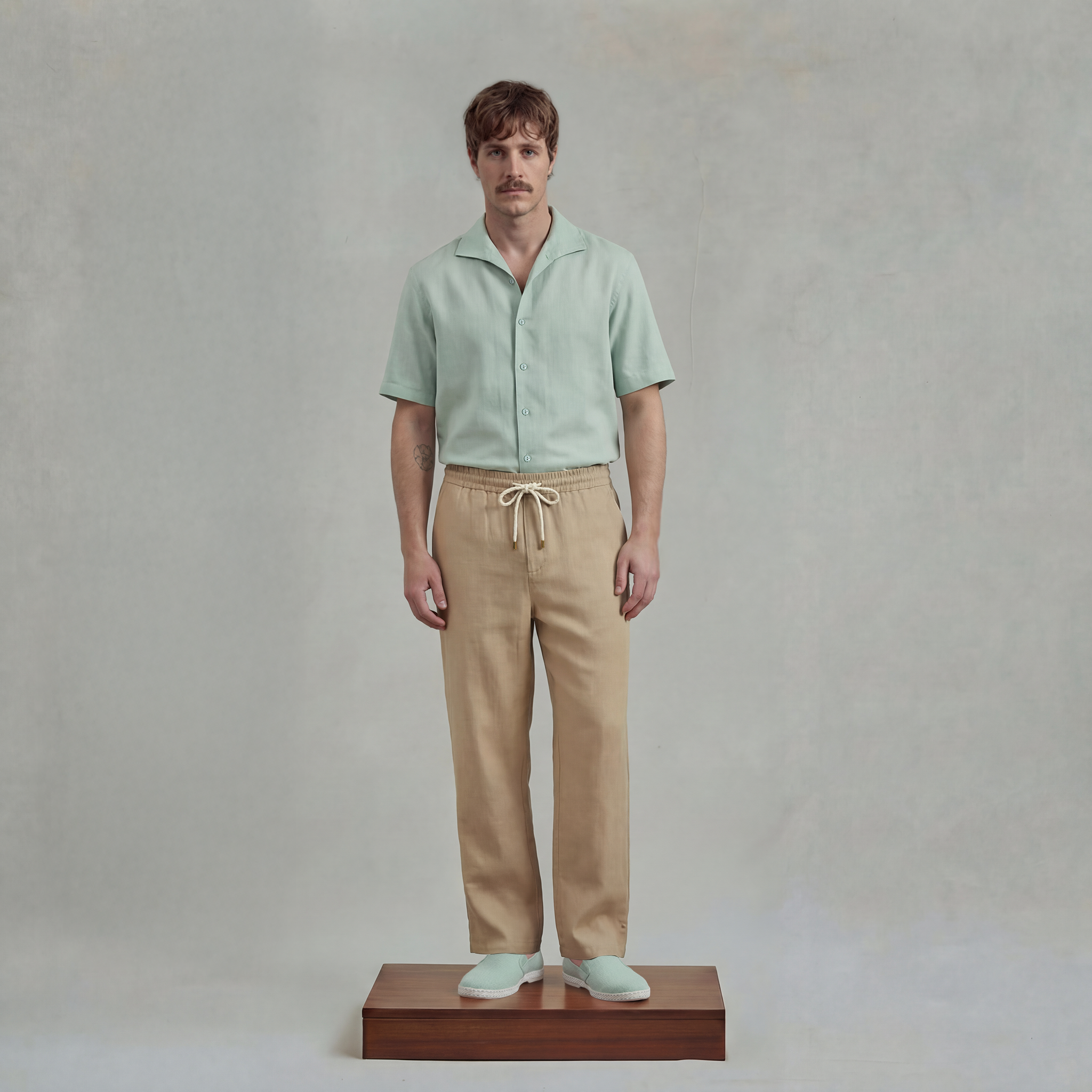 Beige linen Pants with Drawstring