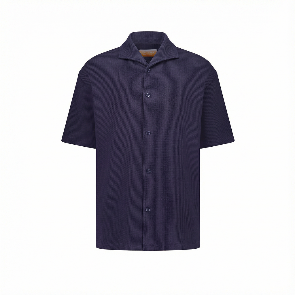 Honeycomb Knitting Shirt with Shark Collar