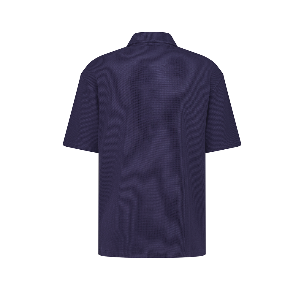 Honeycomb Knitting Shirt with Shark Collar