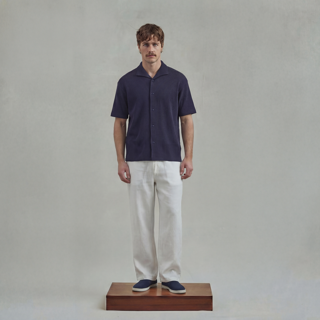 Honeycomb Knitting Shirt with Shark Collar