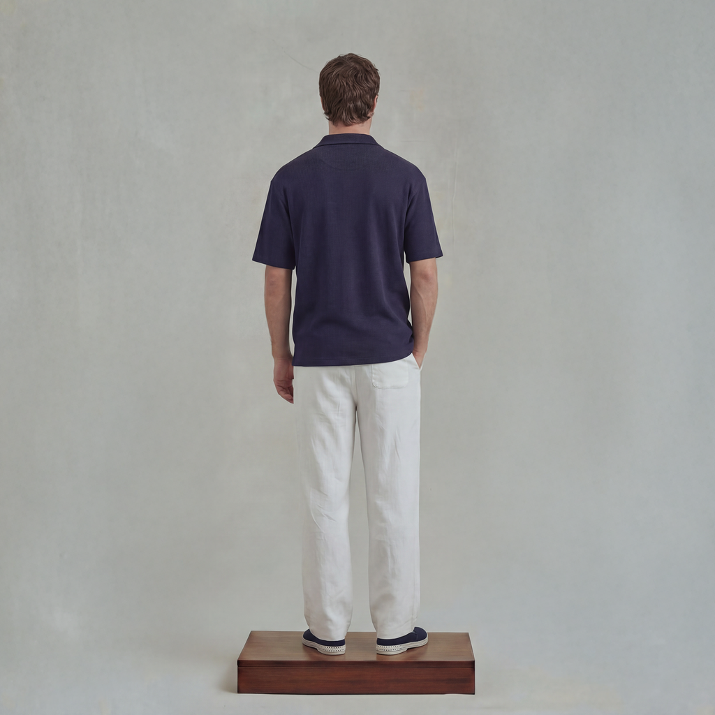 Honeycomb Knitting Shirt with Shark Collar