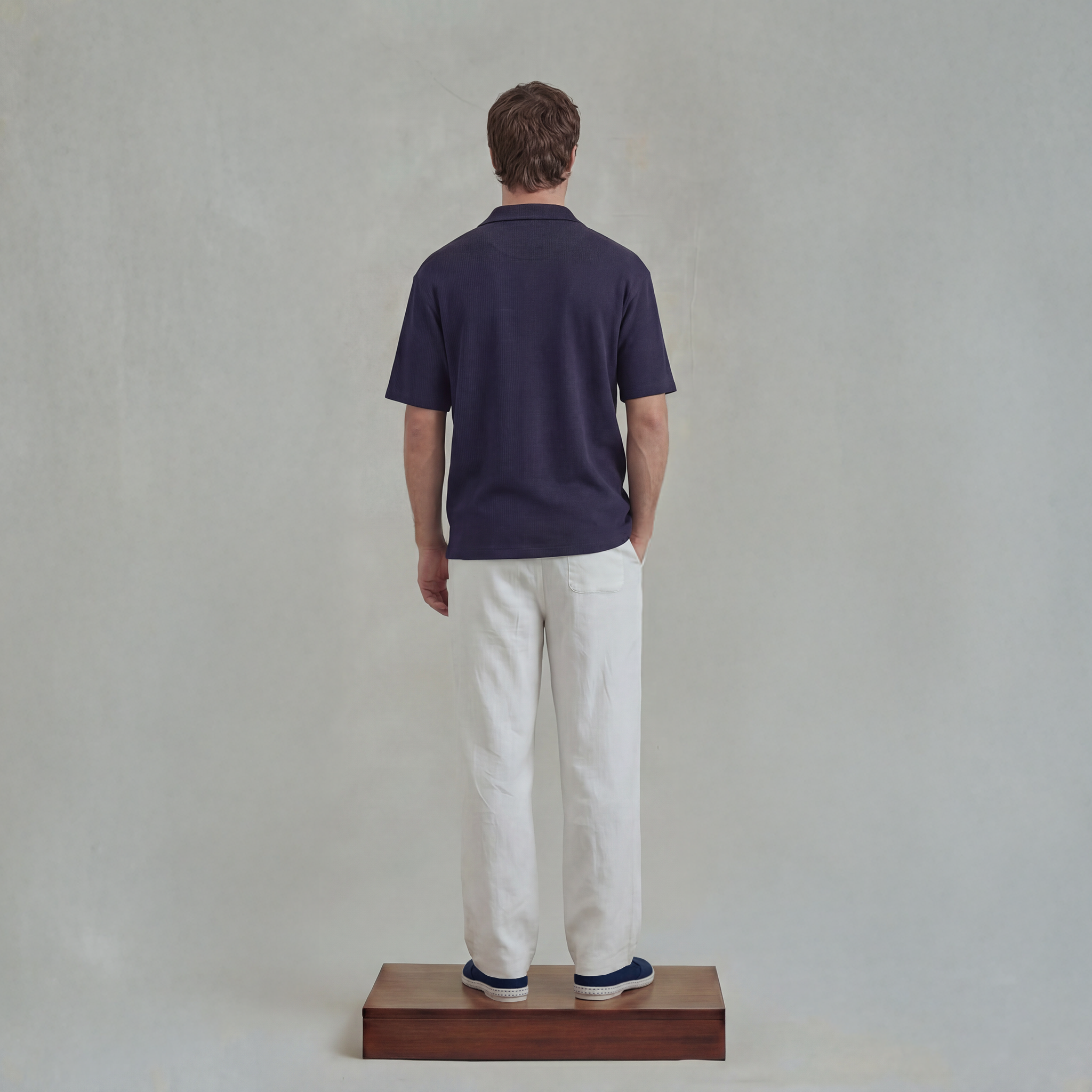 Honeycomb Knitting Shirt with Shark Collar