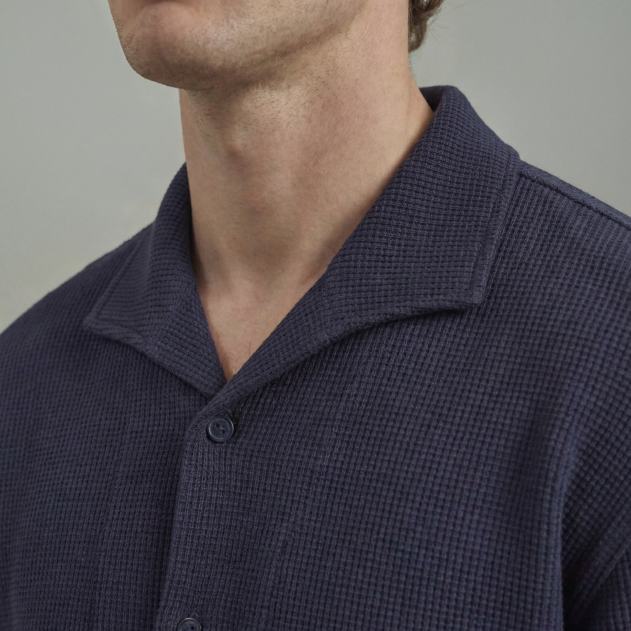 Honeycomb Knitting Shirt with Shark Collar