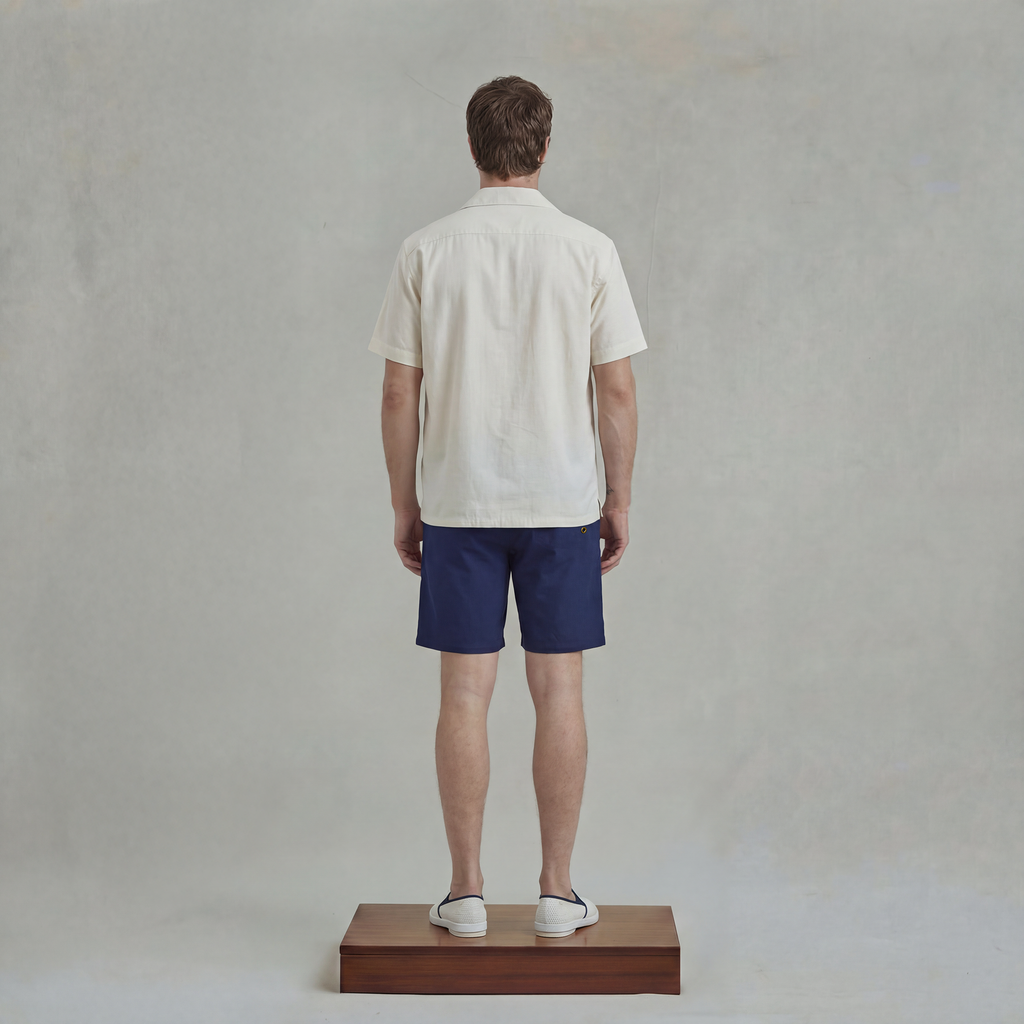 Short Sleeves Shirt in Tencel with Shark Collar and chest pocket