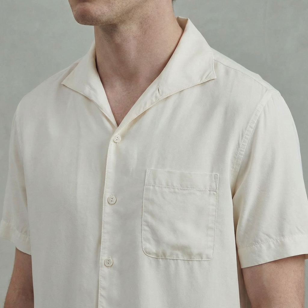 Short Sleeves Shirt in Tencel with Shark Collar and chest pocket