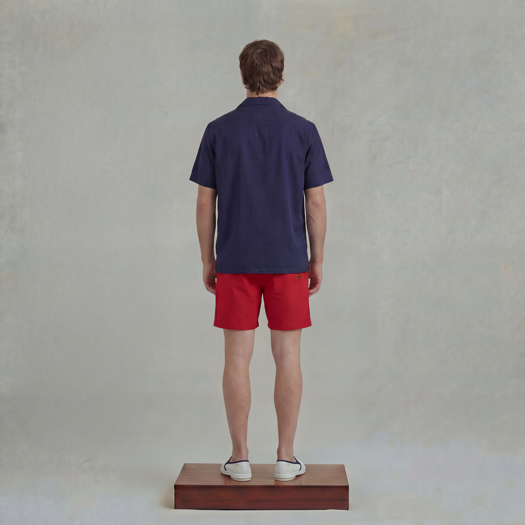 Short Sleeves Shirt in Tencel with Shark Collar and chest pocket