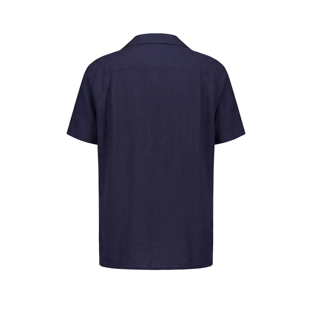 Short Sleeves Shirt in linen with Shark Collar and chest pocket