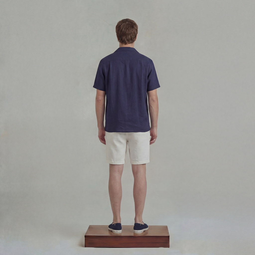 Short Sleeves Shirt in linen with Shark Collar and chest pocket