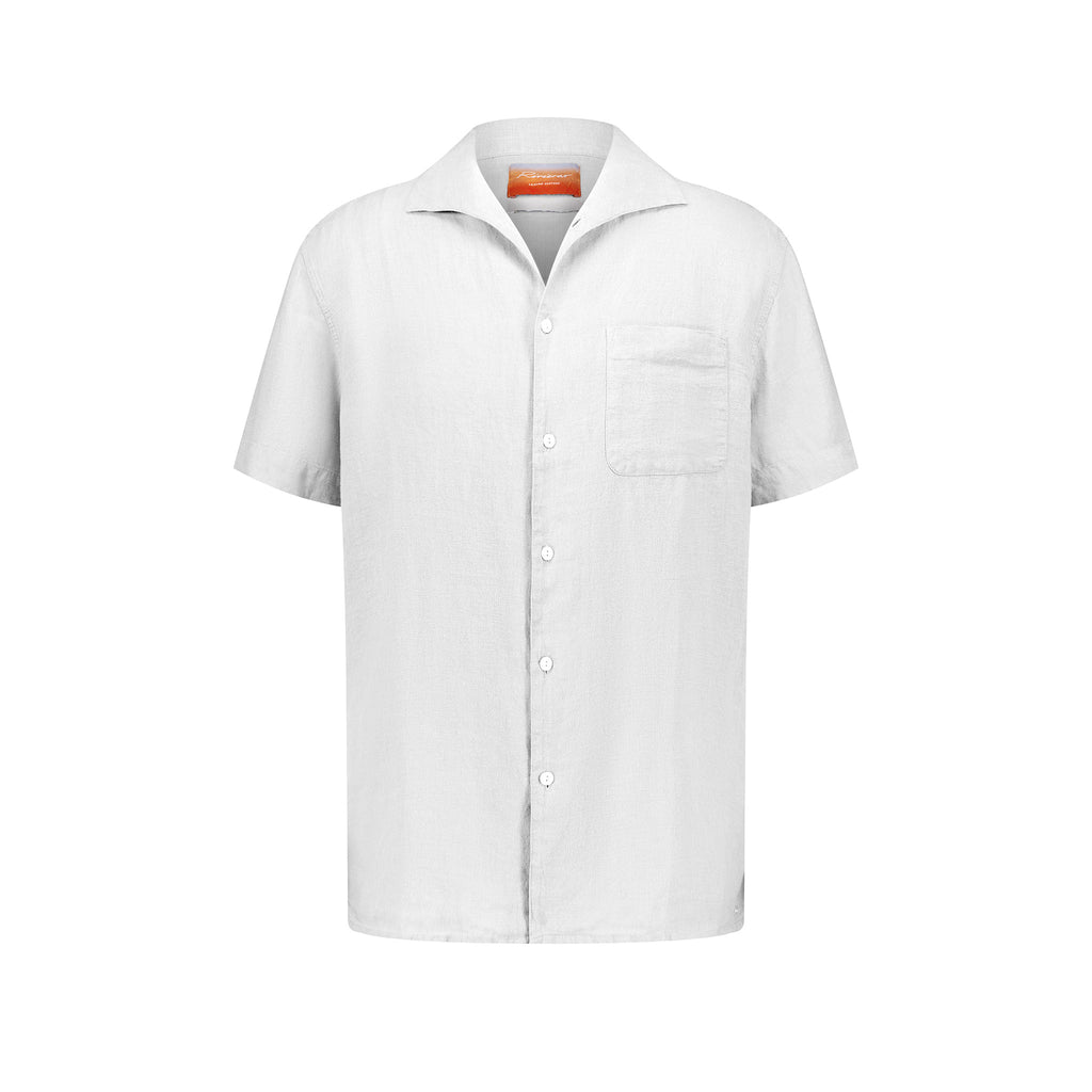 Short Sleeves Shirt in linen with Shark Collar and chest pocket