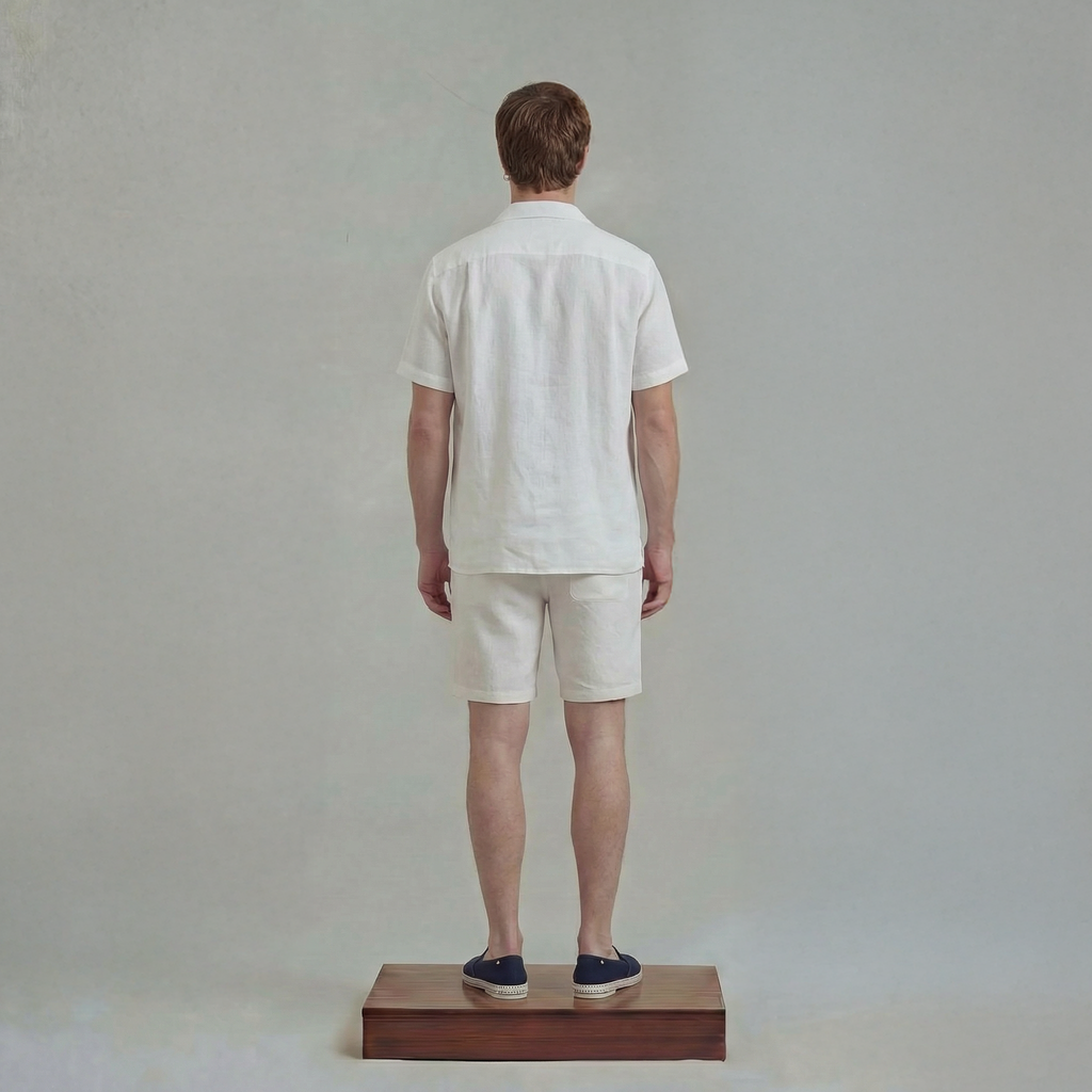 Short Sleeves Shirt in linen with Shark Collar and chest pocket