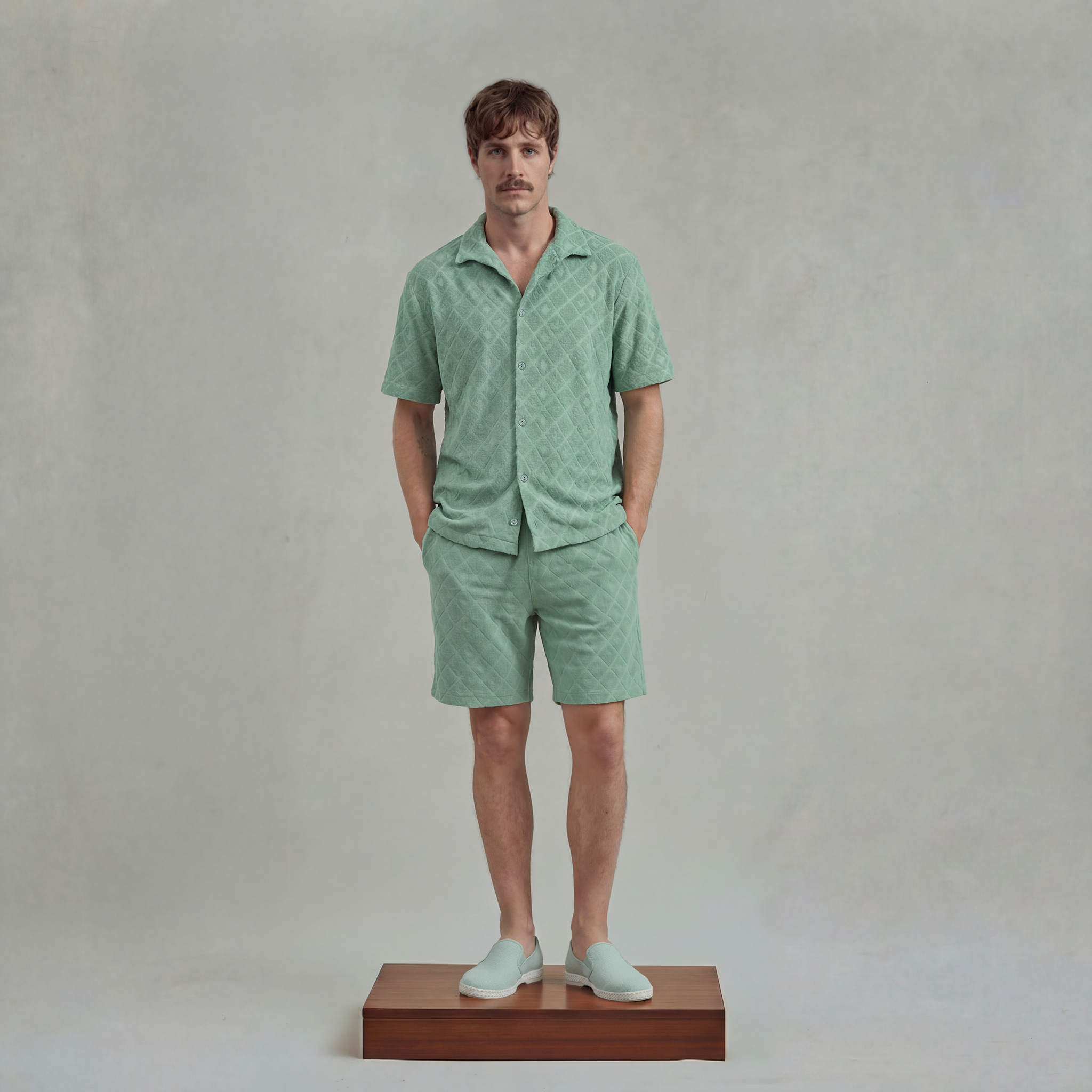 Short Sleeves Shirt in Fancy Jacquard Terry