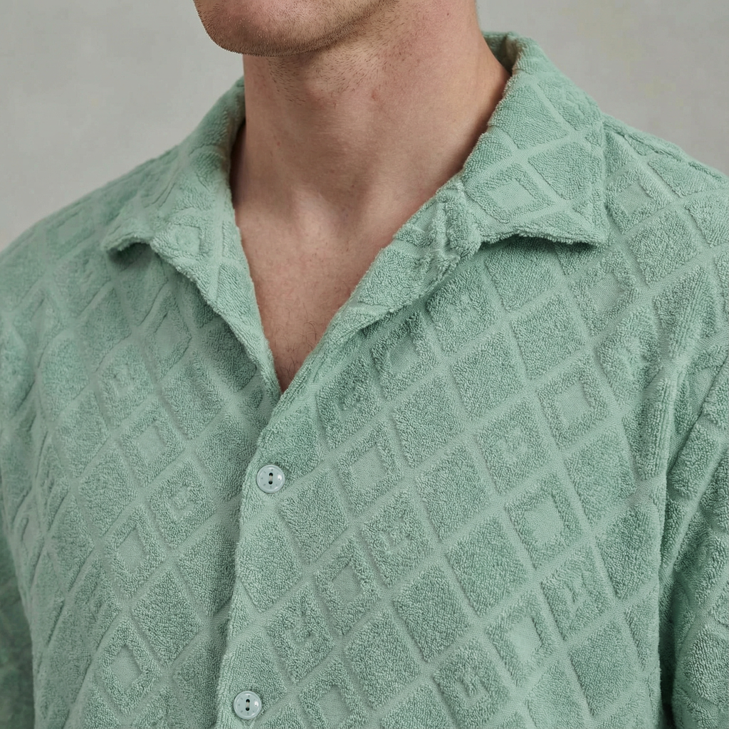 Short Sleeves Shirt in Fancy Jacquard Terry