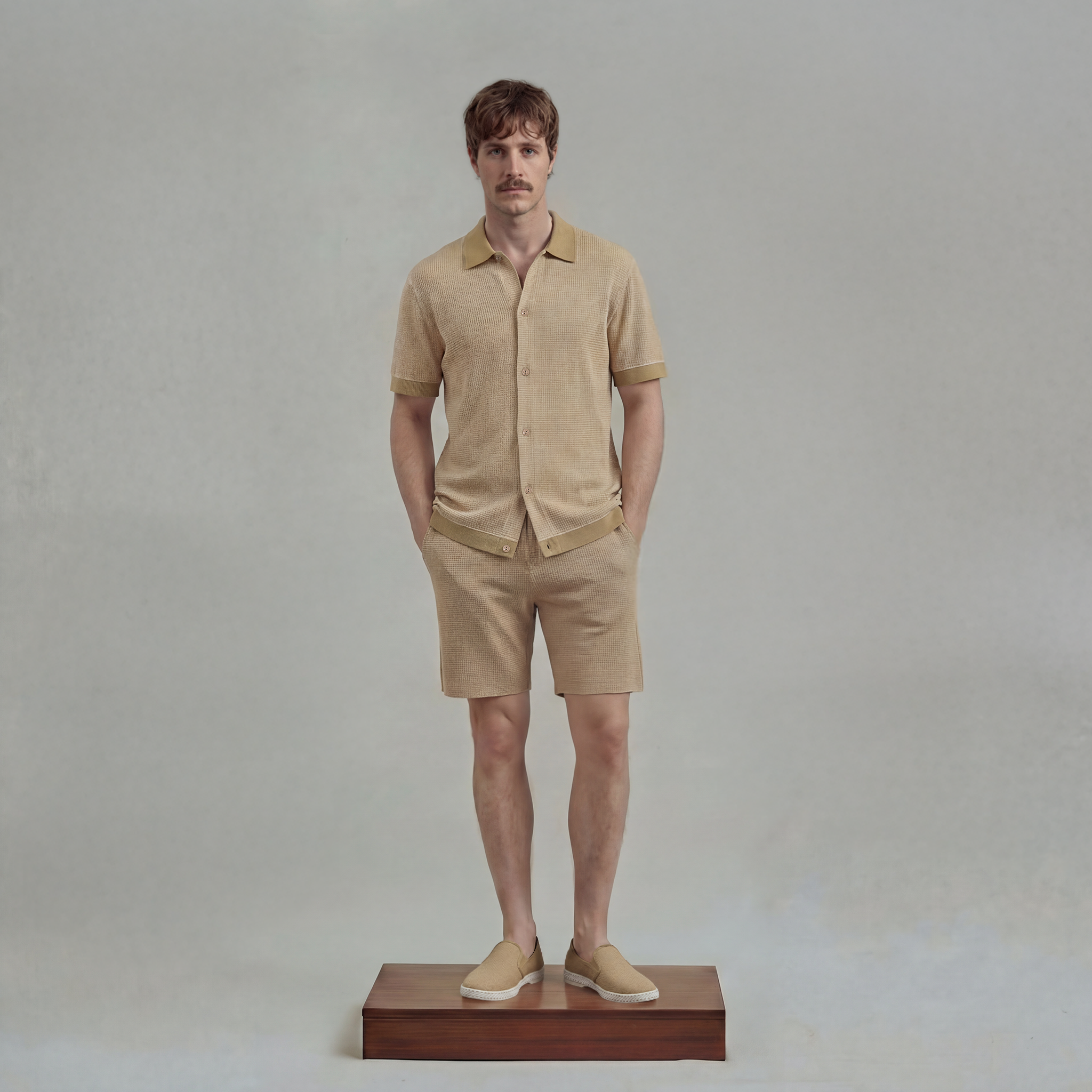 Short Sleeves Bicolor Honeycomb Shirt