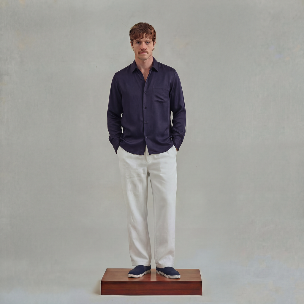 Long Sleeves Shirt in Tencel with chest pocket