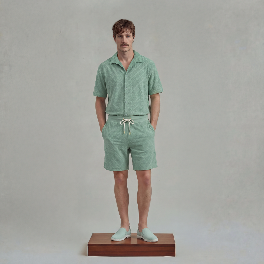 Straight Shorts in Fancy Jacquard Terry with drawstring