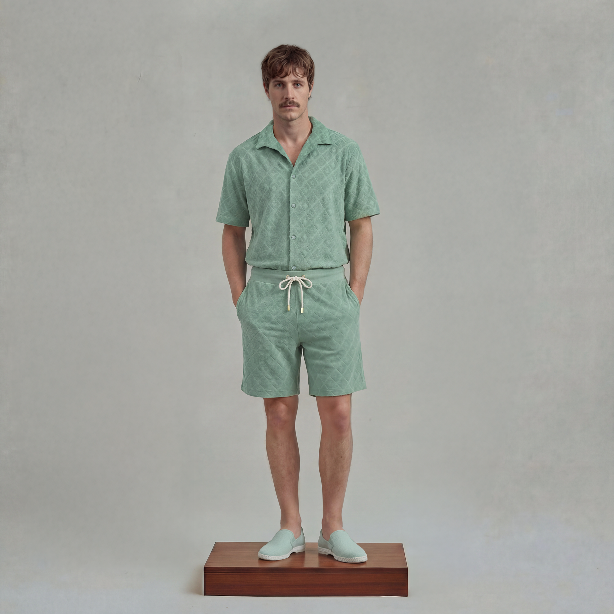 Straight Shorts in Fancy Jacquard Terry with drawstring