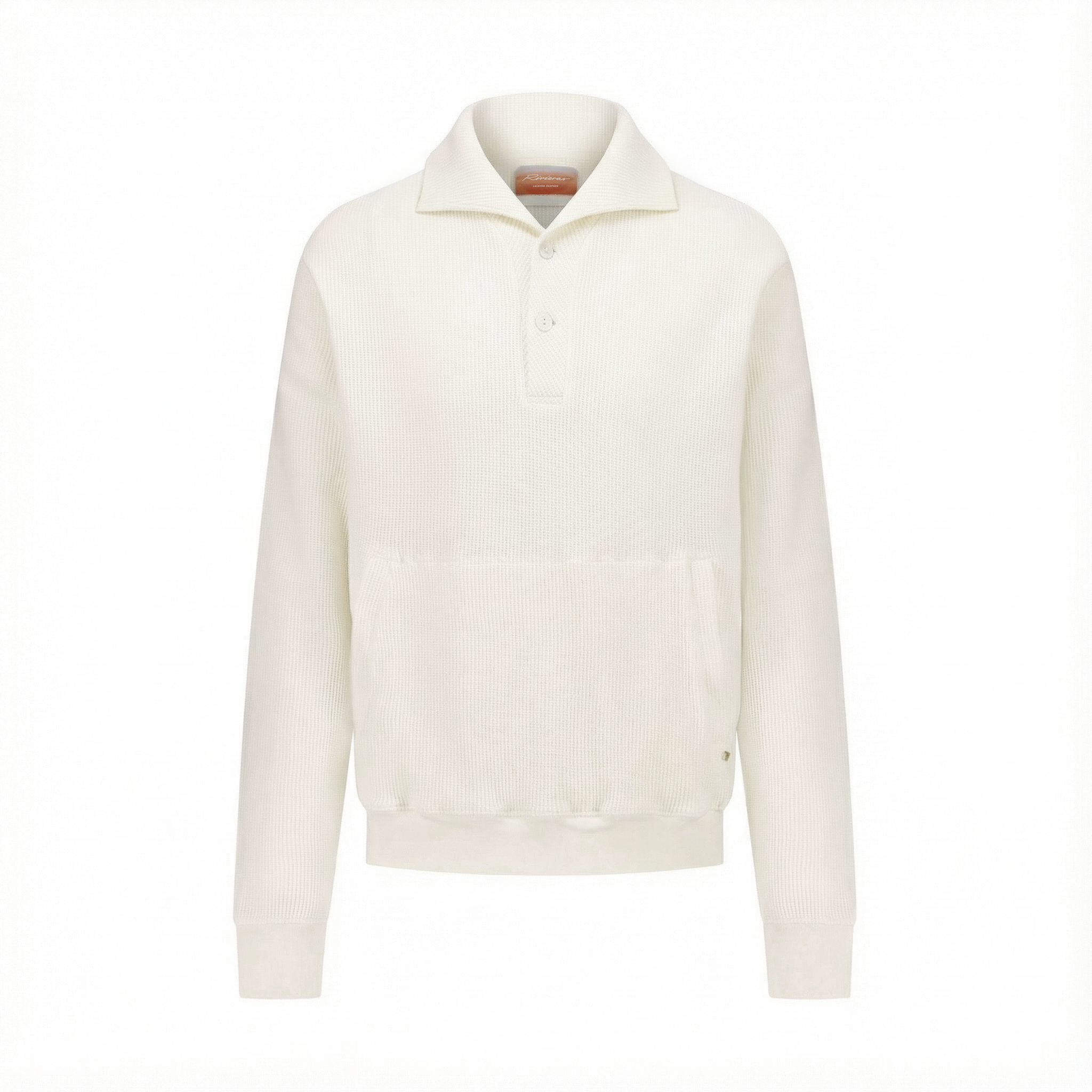 Sweatshirt boutonné en tricot nid d'abeille avec col requin