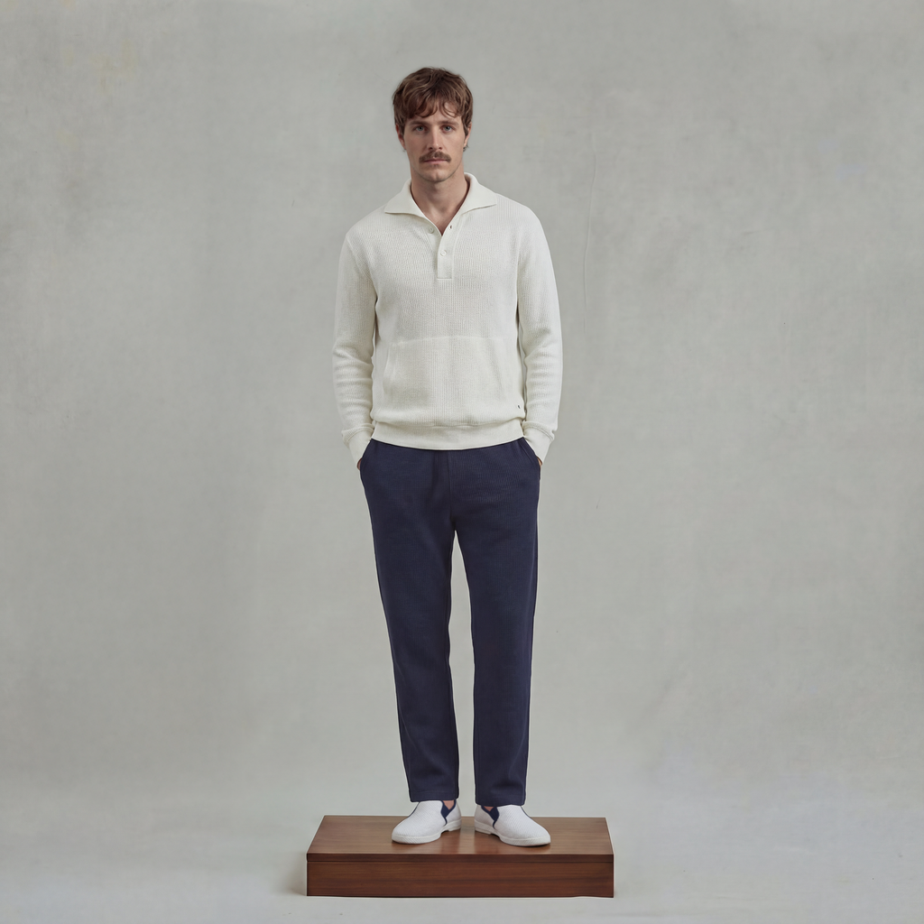 Button-down Sweatshirt in Honeycomb Knitting with shark collar