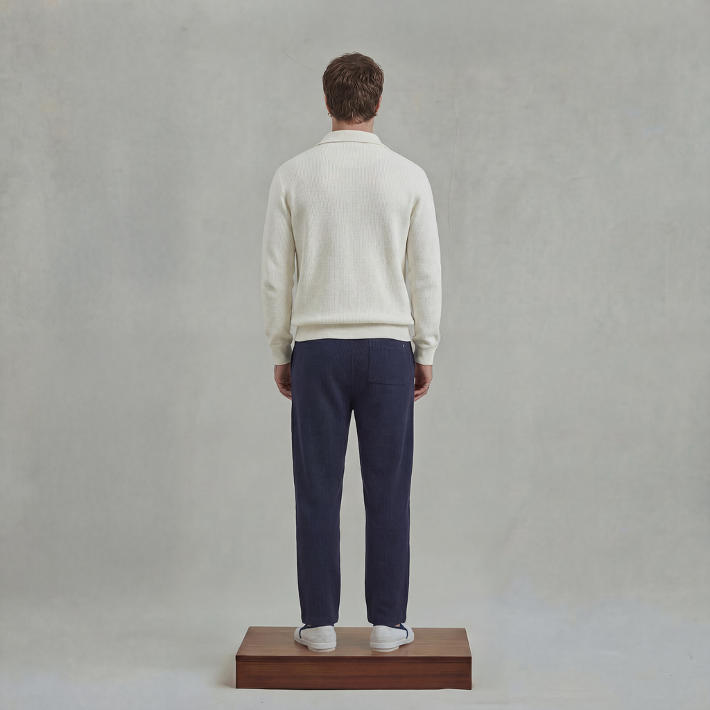 Button-down Sweatshirt in Honeycomb Knitting with shark collar