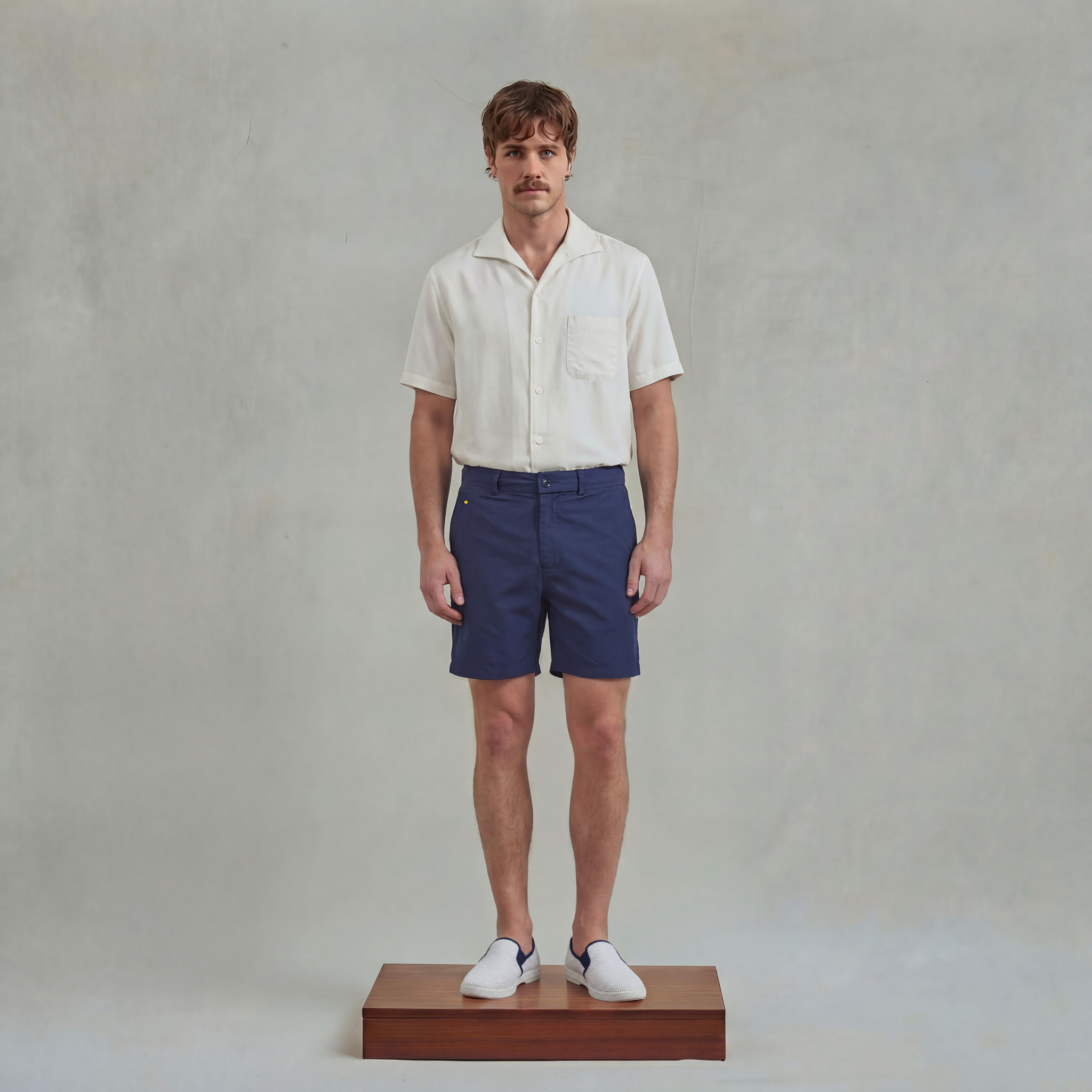 Navy swimshorts with piped pocket