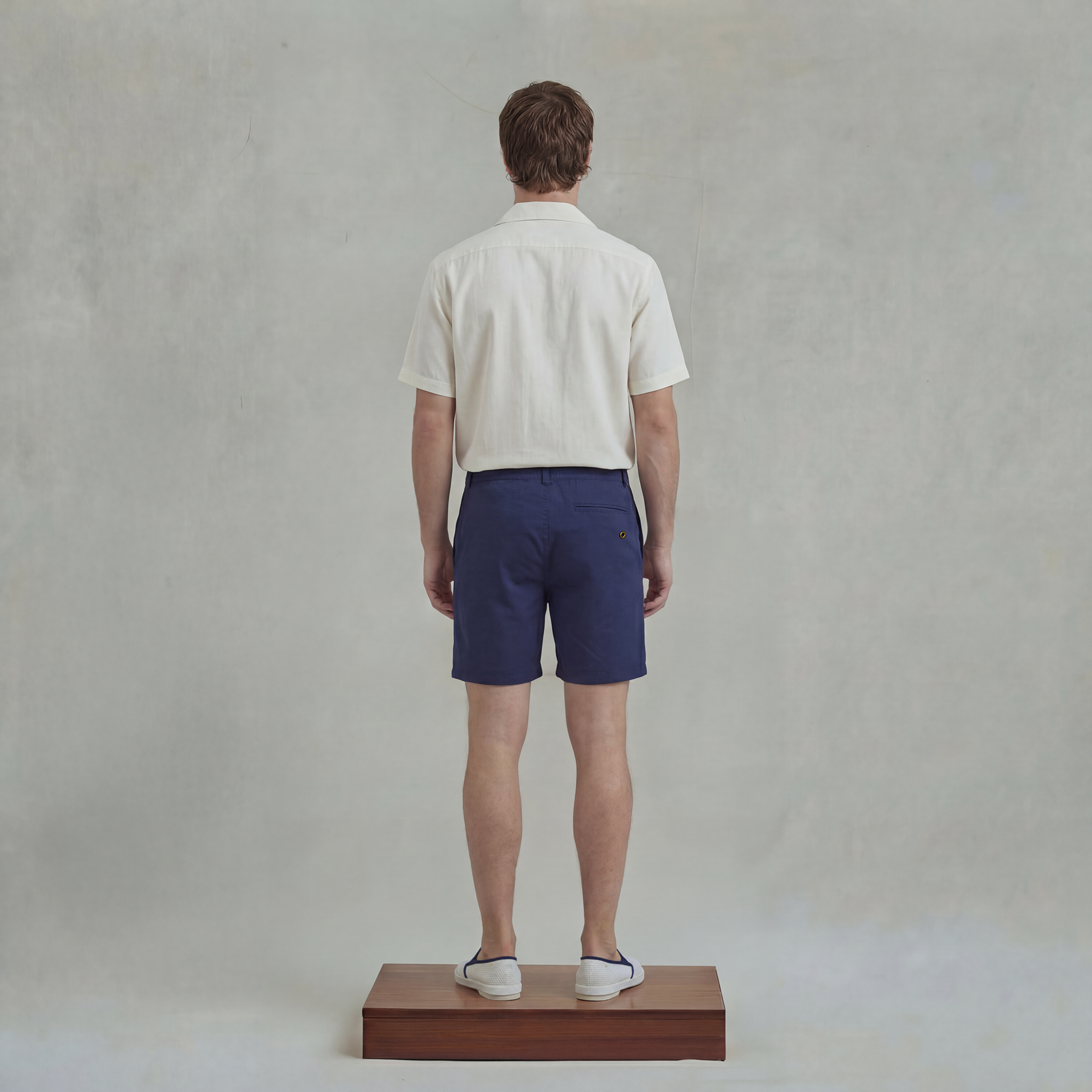 Navy swimshorts with piped pocket