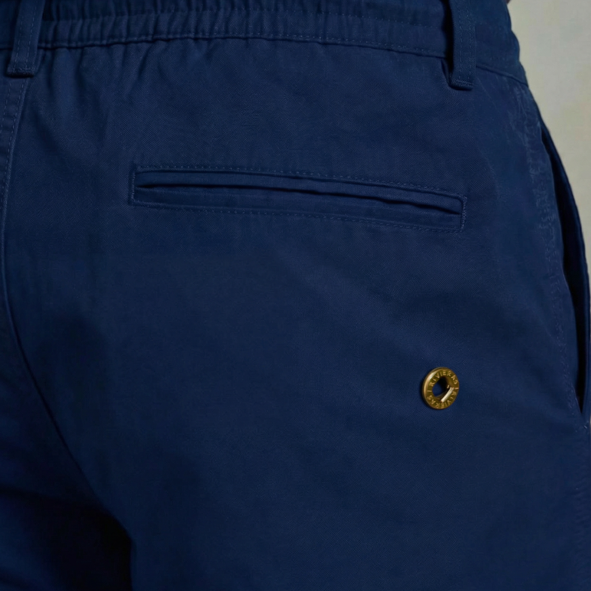 Navy swimshorts with piped pocket