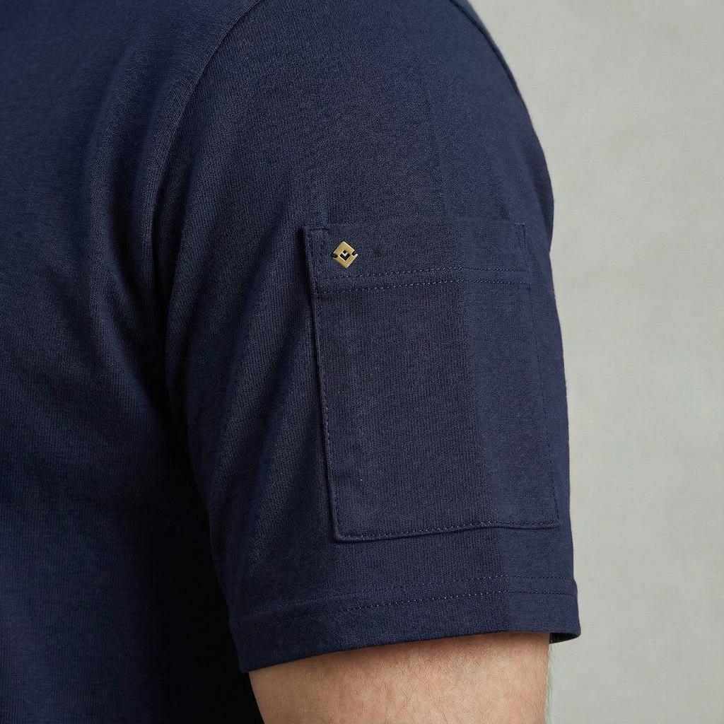 T-shirt with sleeve pocket and chest embroidery